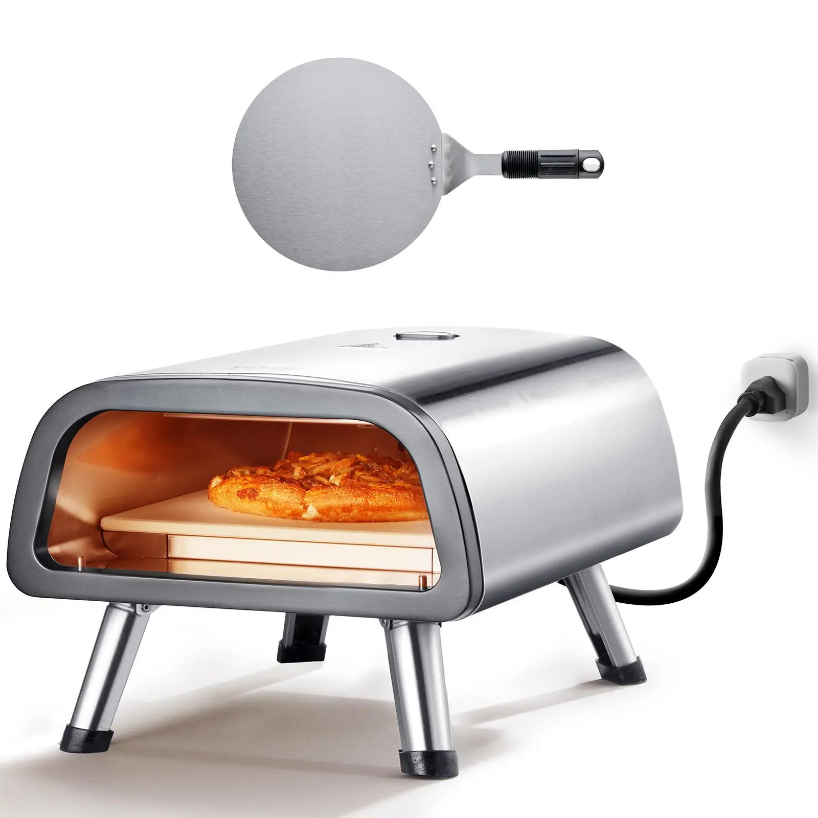 【SummerFinds】VEVOR 12" Electric Pizza Oven Countertop,  , Stainless Steel Pizza Maker Machine with Pizza Stone and Spatula, Heats up to 850°F, Multipurpose Indoor & Outdoor Pizza Cooker for Restaurant Home Camping