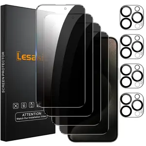 [Privacy | Anti-spy] 4 cameras & 4 privacy films made of tempered glass | Anti-spy screen protector made of tempered glass for iPhone 16/15/14/13/12/11 Pro Max/Pro/Plus/Air – scratch-resistant protection for your mobile phone