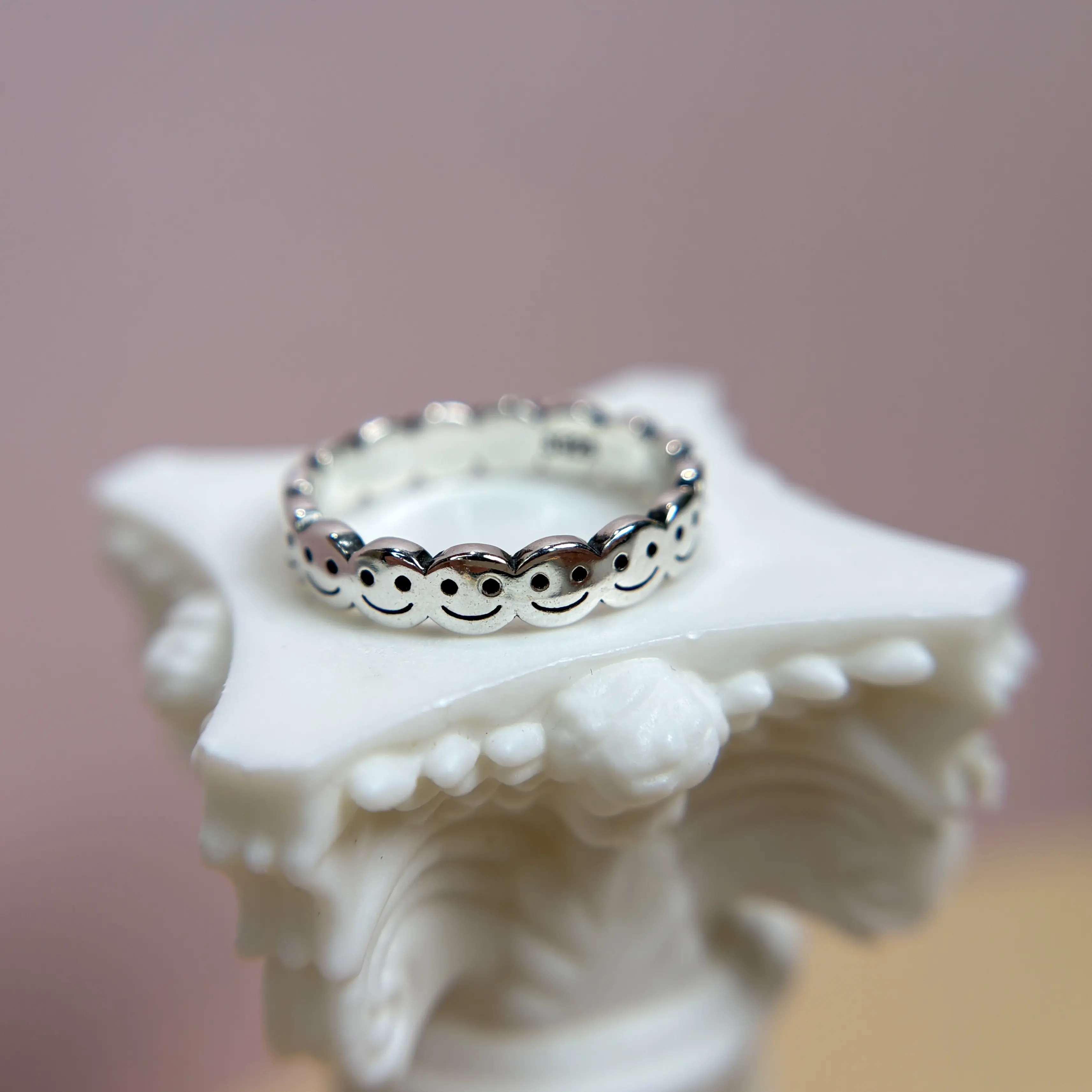 Sterling Silver Smiley Ring 925 Oxidized - 4mm Happy Face Ring