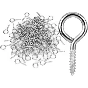 1 Inch Silver Screw Eyes, 100 Pcs Metal Screw Hooks, Self Tapping Eyelet Bolts for Wood, Hanging Artwork