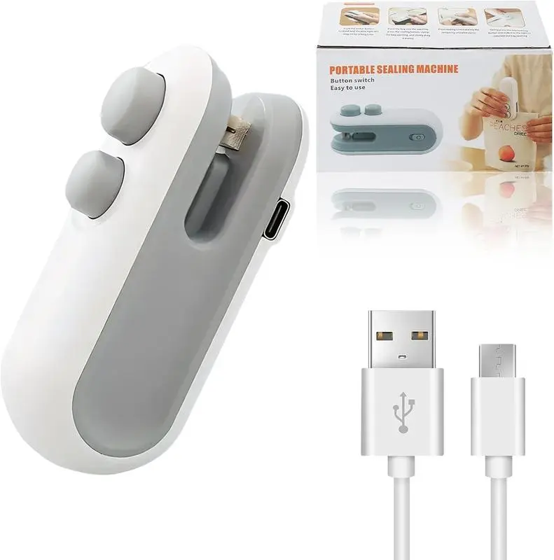 【Back to School】Snacks Mini Bag Sealer, Rechargeable 2 in 1 Bag Heat Sealer with Cutter for Chip , Plastic Bag Resealer Keep Food Fresh, Sellador de bolsas Plasticas, White