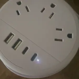 NTONPOWER Travel Power Strip Cruise Approved, 7-in-1 with 3 AC Outlets & 4 USB (2 USB-C), Flat Plug 4FT Wrapped Around Extension Cord, Travel Essentials for Cruise, Hotel & Dorm, Purple Round Strip, Smart USB Charging