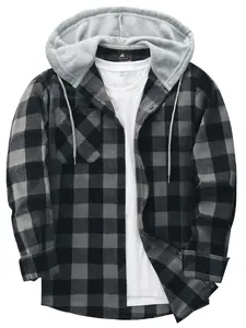 Men's Flannel Hooded Plaid Shirt Jacket, Casual Button-Down Long Sleeve Fashion with Pockets, Stylish Men's Outerwear, Menswear