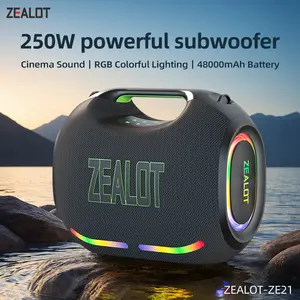 【ZEALOT】250W Portable wireless speaker high ,fidelity sound and audio, desktop Bluetooth speaker surround sound, TWS pairing, 48000 long battery life, supports USB/TF card/AUX/BT smartphones. Ideal choice for family/car/party/camping/gift giving