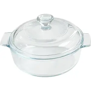 Small Tempered Glass Round Casserole Baking Dish with Clear Glass Lid, 0.8L, Suitable for Oven and Microwave, Clear