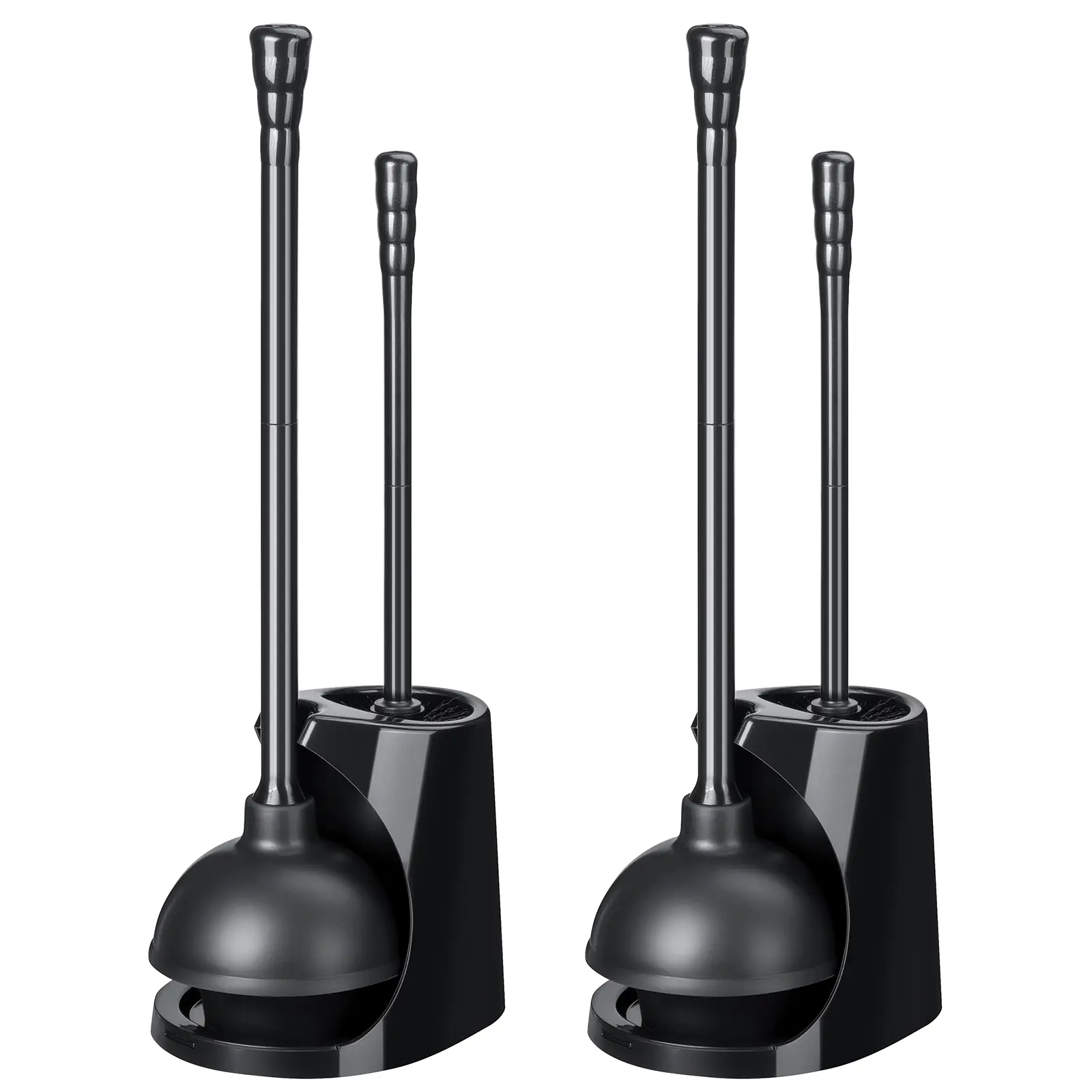 Qaestfy Plastic 2-in-1 Toilet Plunger & Brush Set - 21.6" Suction Plunger, 15.7" Stiff Bristle Brush, Durable Space-Saving Holder, Bathroom Organizer, Plumbing Tool - Pack of 2 for Bathroom Cleaning, Ideal Gift, Long Handle