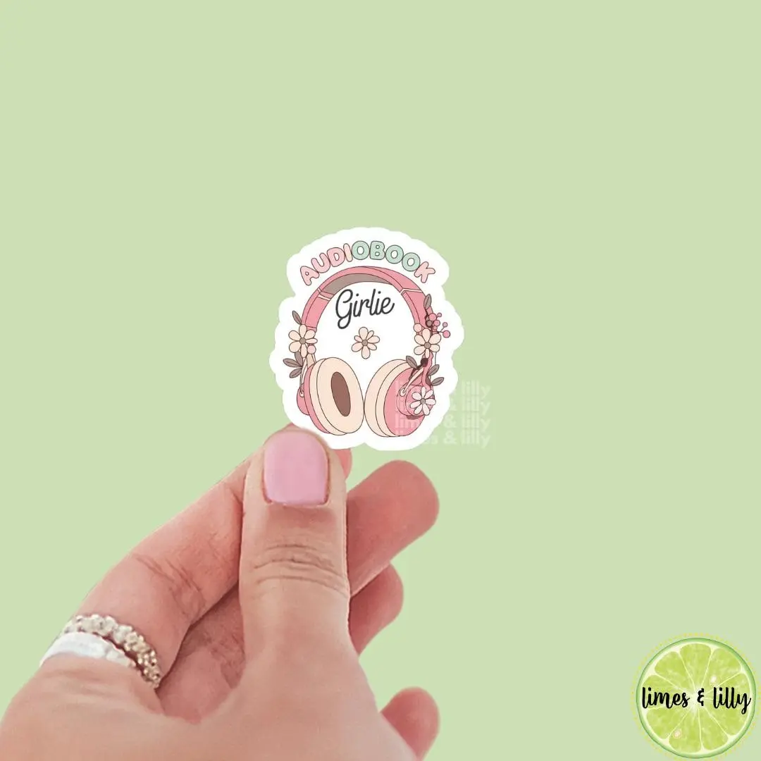 Audiobook Girlie Floral Headphones Vinyl Sticker | Audio