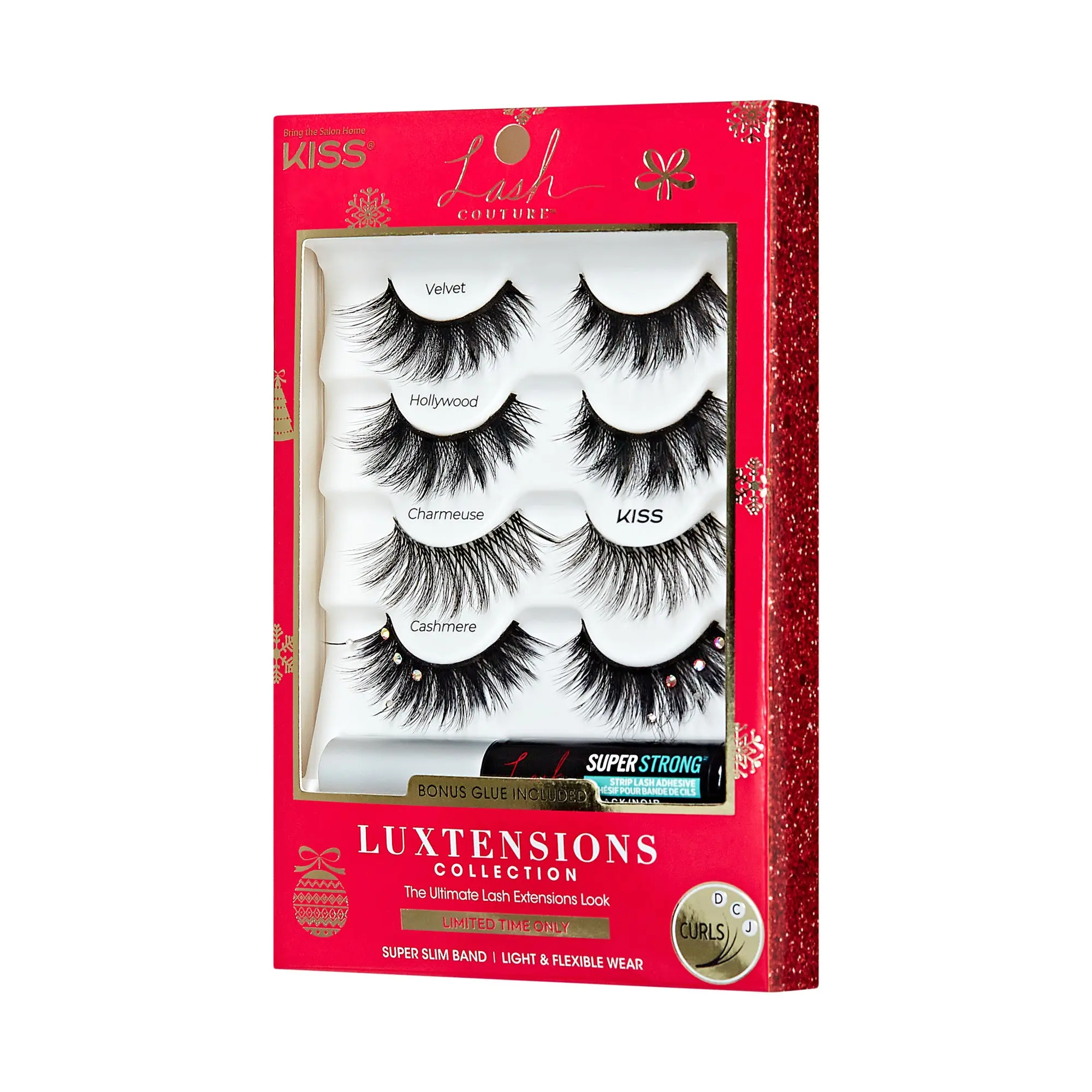 Kiss Lash Couture LuXtensions Holiday False Eyelashes Multipack - Cashmere Jewel | 4 Pairs, Strip Lashes, 14mm-18mm