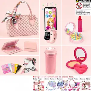 Realistic Girl Handbag Toy Set, Colorful Pretend Play Accessories, Includes Phone Wallet Makeup Toys, Perfect Birthday Gift for Girls（This product is available in multiple options.100mah Button Battery）