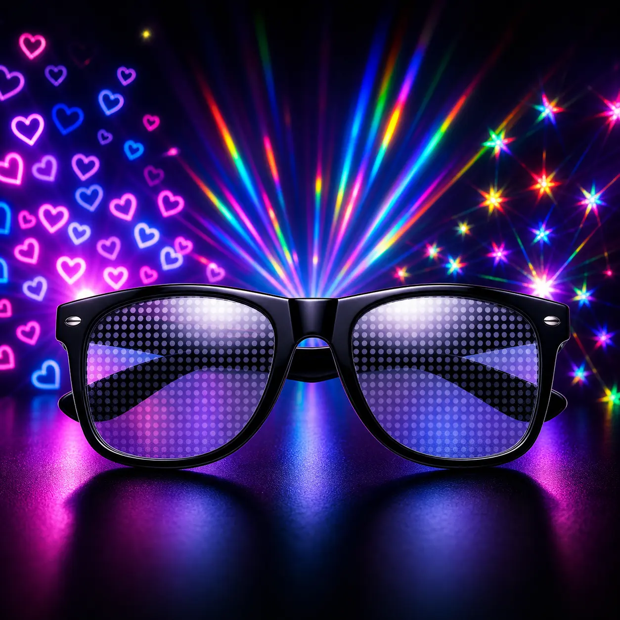 Diffraction Glasses, Oversized Square Non-Prescription Eyewear with Heart Effects, UV400 Sun Protection for Festivals & Raves, Transparent Lens Non-Prescription Glasses, Stargazers Glasses, Sparklers