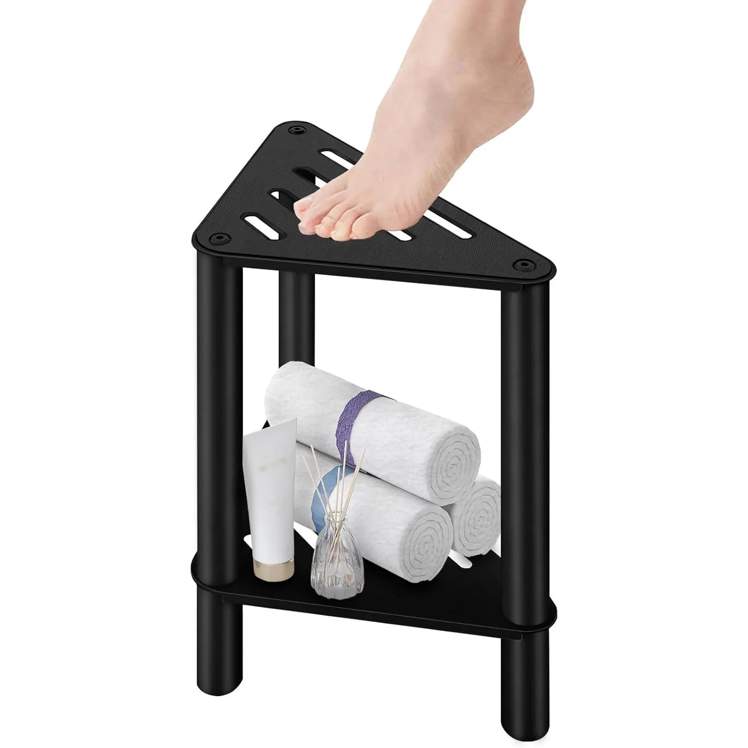 Shower Foot Rest, Shower Stool for Inside Shower, Stainless Steel  Shower Stool for Shaving  - Corner Bathroom Bench Seat with Storage Shelf for Small Shower Spaces