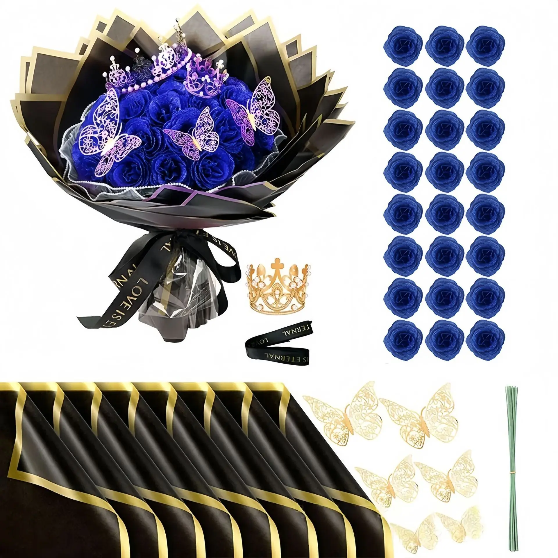 Royal Blue Flower Crown with 24 Flowers