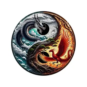 Unique Wooden Jigsaw Puzzle Dragon Phoenix Design, Perfect Gift for Lovers & Friends, DIY Game, Fun Toy, Home Decor, Party Game