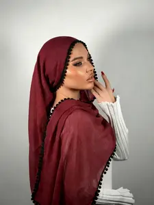 Luxurious Polka Dot Embroidered Fringe Chiffon Hijab, Elegant Women's Headscarf, Muslim Fashion Daily Wear, Comfortable Breathable Beach Scarf