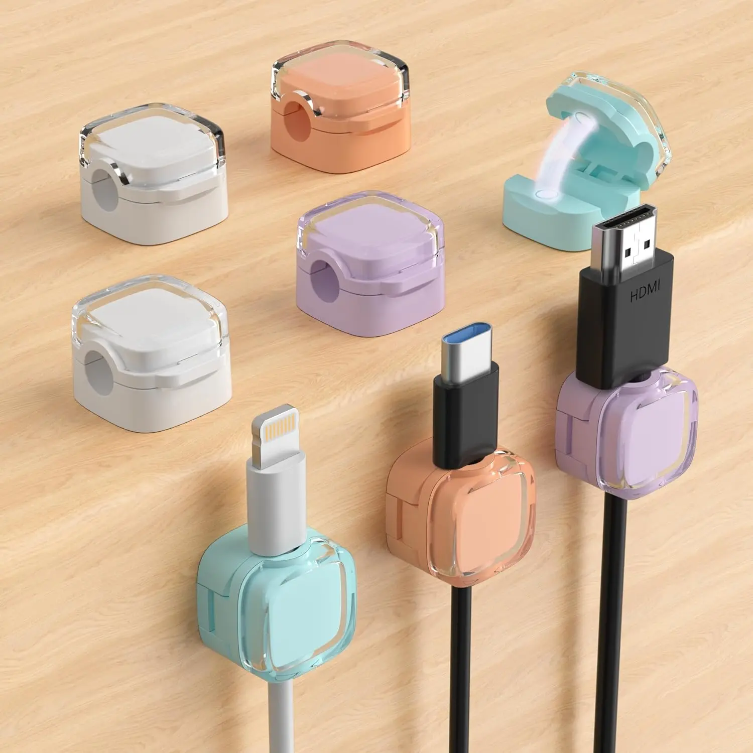 6-Pack Magnetic Cord Organizer Clips - Easy-Open Design, Smooth Adjustable Cord Holders, Desk Organizer Supply with Cable Hider for Home Office Desktop & Office Desk Accessories