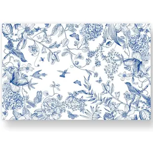 50 Pack Flower Bird Paper Place Mats Blue White Hydrangea Branches Disposable Placemat 11 x 17 Inch Decorative Vintage Paper Table Mats For Dinner Table Setting, Party Supplies