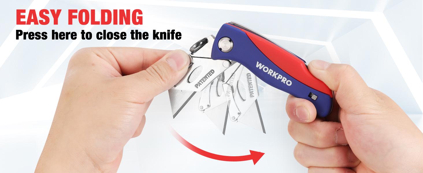 #fathersdaygift WORKPRO Folding Utility Knife, Quick-Change Box Cutter, Blade Storage in Handle with 5 Extra Blades Included