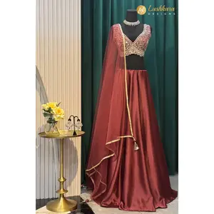 Lushkara Wine Embroidered Lehenga Set
