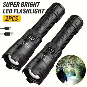 1-piece/2-piece super bright flashlight, USB rechargeable, telescopic zoom, wide beam, handheld emergency flashlight, Adjustable Tactical Flashlights, suitable for fishing, exploration, and work lighting.