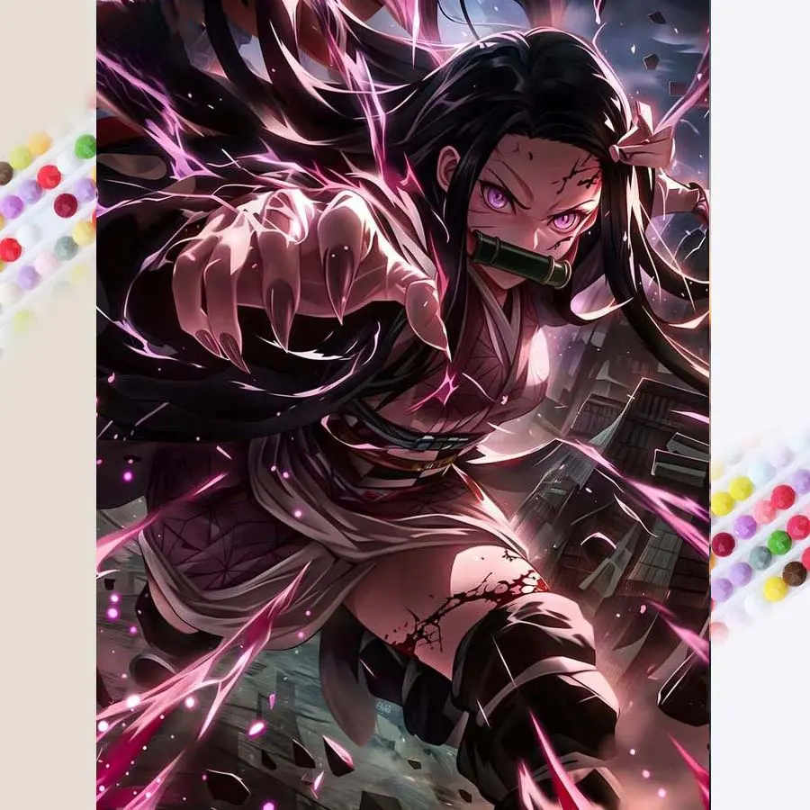 1 set of DIY diamond painting kit, 5D diamond art set, DIY decoration with black hair, claws, and purple light, Anime. Mosaic, diamond art, DIY art home decor.