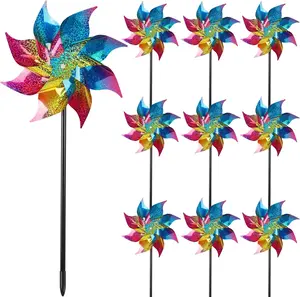 10 Pack Reflective Pinwheels Wind Spinner, Extra Sparkly Rainbow Pinwheel with Stakes, Bird Repellent Blinder Devices Deterrent to Scare Birds Away...