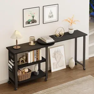 360° Rotating Side Table with Charging Station, Swivel End Table with Storage Bag, Mobile Sofa Table with 6 Lockable Wheels, Movable End Table for Bedroom & Living Room