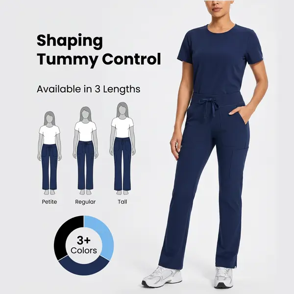 Women's Mid-Rise Flared 5-Pocket Work-Ready Yet Yoga-Friendly Scrubs Style Pants, 4-Way Stretch Basic Cargo Bottoms, Stretch Fabric Hugs Gently
