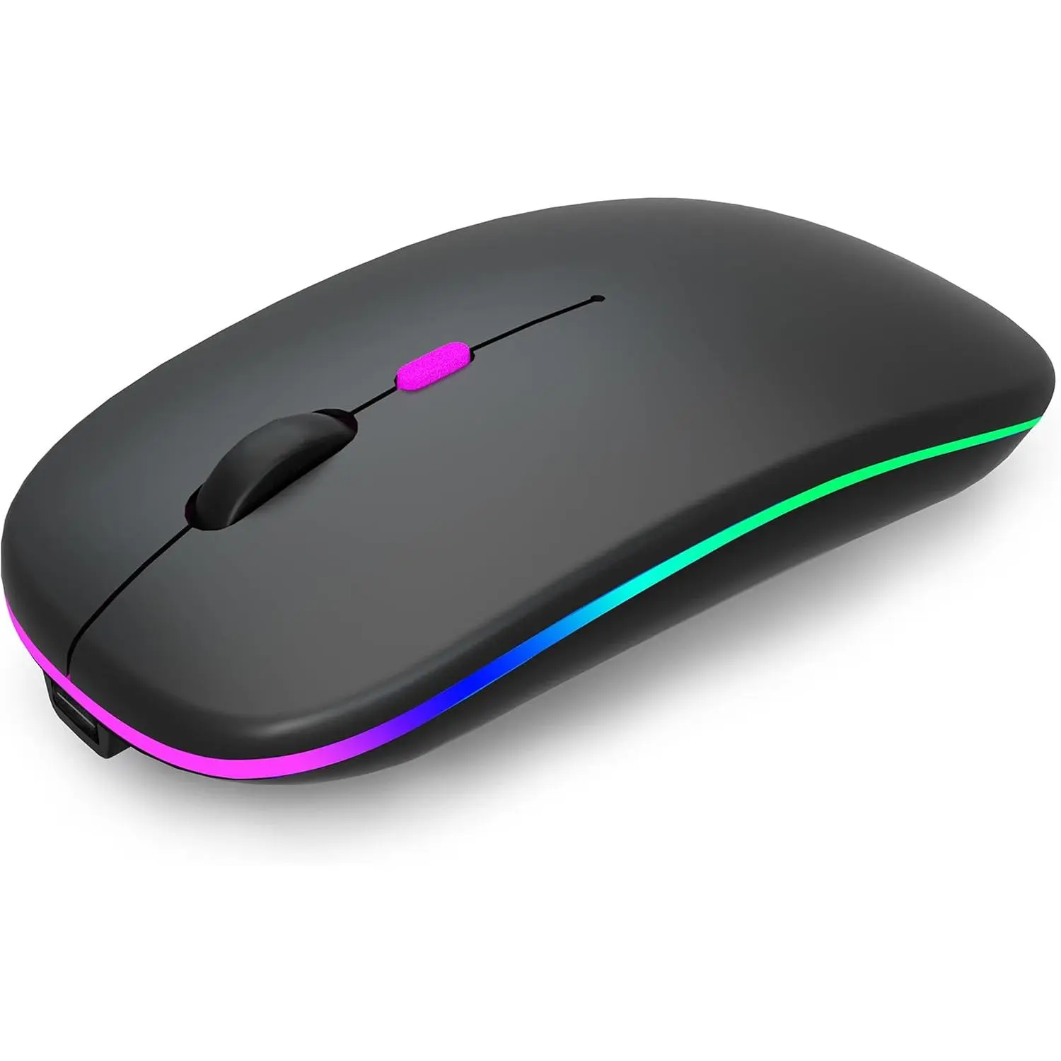 Dual-Mode Computer Mouse - Portable Rechargeable Bluetooth 5.2, 2.4GHz USB Receiver, Quiet Rubber Click, Breathing LEDs, Adjustable CPI, Fingerprint-Proof, Office and Gaming Use, Improved Office Efficiency for Windows Laptops, iPads, Android 5.0+ (Black)