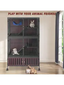 Home Spacious 5-Level Ferret Cage With Locker - 59" H Rolling Pet House For Guinea Pigs, Rabbits, Chinchillas, And More - Includes Removable Ramps, Double Doors, Hammock, Trays, Black