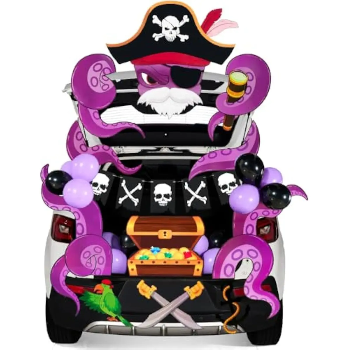 Halloween Pirate Trunk Or Treat Car Decorations Kit for SUV Outdoor Indoor Decor Octopus, Banner Haunted House Archway Balloons Knife Treasure Chest