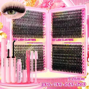 Individual Lash Clusters Natural Look, Extra Thick, Long Lasting, Super Light, Ultra Soft Reusable Individual Eyelash Extensions Kit With Makeup Tools Bond and Seal, Lash Remover, Tweezers, 2 Brushes For Use At Home, Daily Life, Diy False Eyelashes