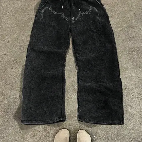 Comfortable Cotton Fabric, Thorn Print Casual Pants, New Autumn Winter Straight Leg Men's Pants, Sports Wide-Leg Sweatpants, Casual Sweatpants Style