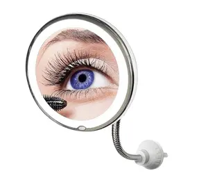 10x LED Flexible Makeup Mirror with Suction Mount 360° Rotation Ultra Magnifying Light Accessory Lightweight Smooth Tool for Flawless Beauty Grooming