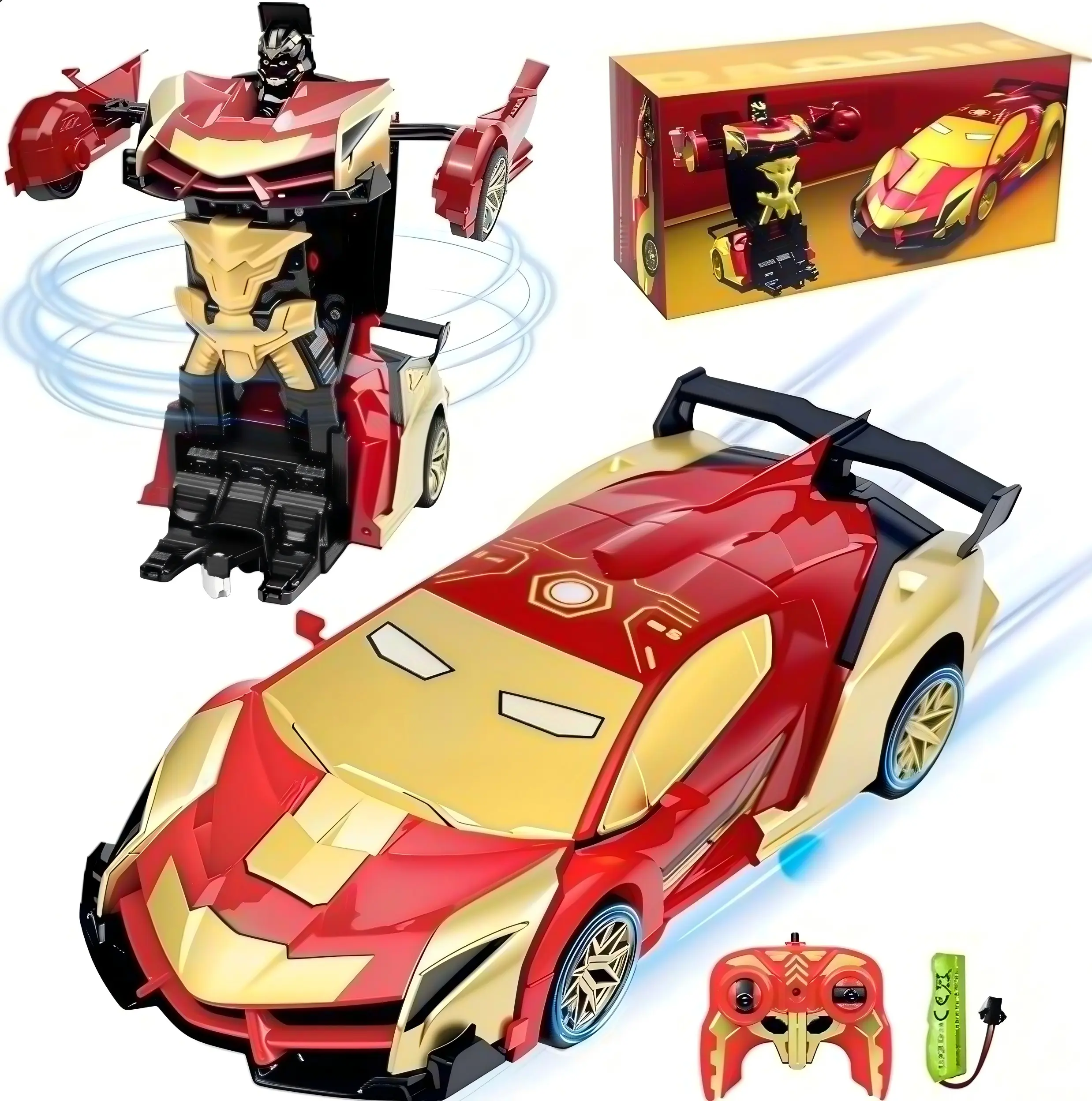 1:18 Rechargeable 2.4G Remote Control Transforming Race Car - 2-in-1 Auto-Deformation Robot RC Vehicle, Hero-Themed ABS Plastic Toy, Premium Gift Box Set for Kids' Birthday Party Gifts, Hero Themes