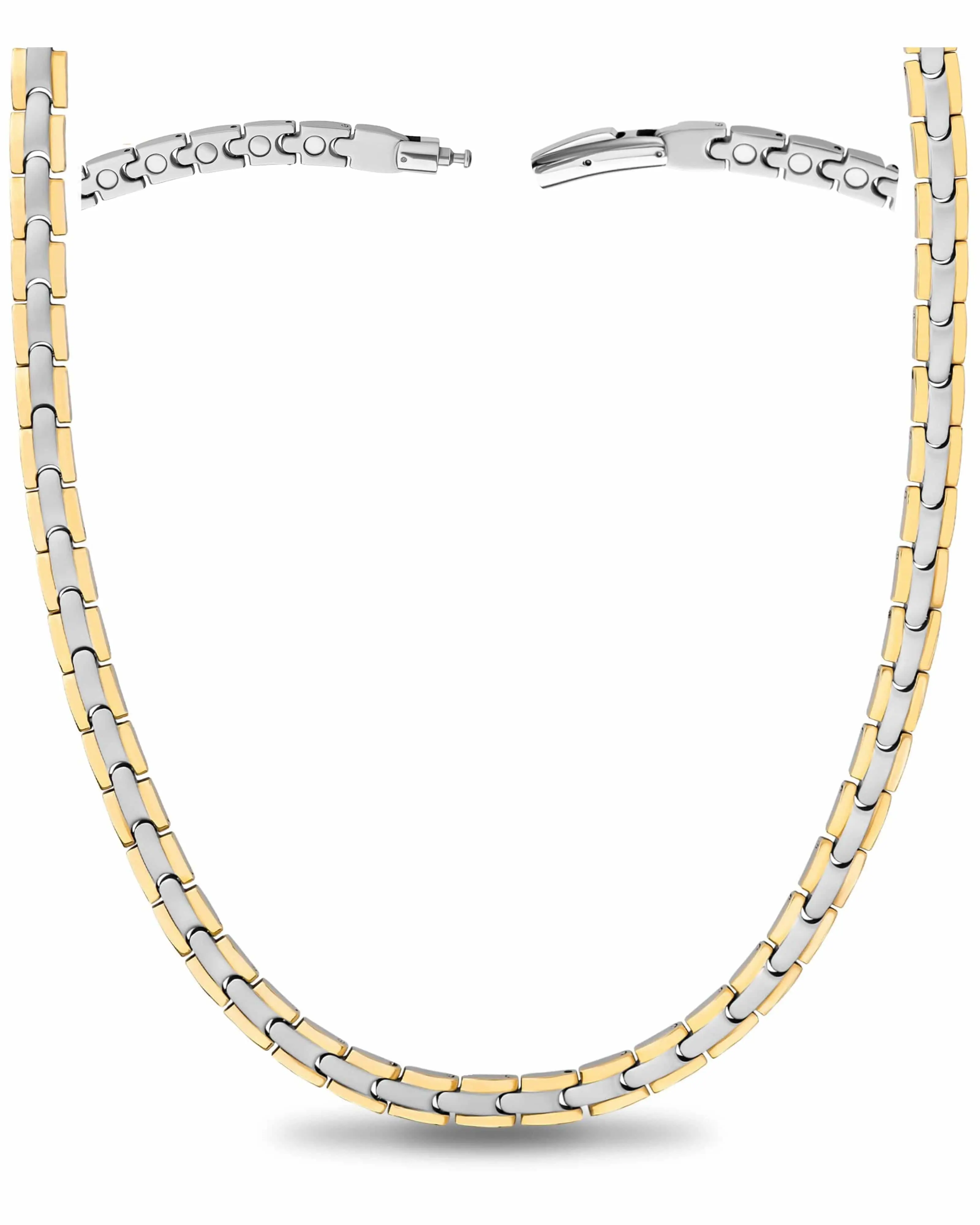 Powerful Silver & Gold Titanium Magnetic Therapy Necklace