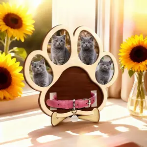 Wooden Cat Paw Photo Frame, Multi-Picture Display Desk Decor, Pet Memorial Keepsake for Cat & Dog Lovers, Natural Wood Picture Holder for Home & Office