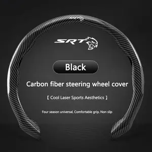 SRT Logo Carbon Fiber Car Steering Wheel Non-slip Cover Protective For Dodge SRT Charger Hellcat Challenger RAM Journey Caravan Accessories