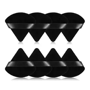 8Pcs of Triangular Powder Puff Makeup Sponges, Made of Super-soft Velvet, Designed for Contouring, Eye and Corner, Beauty Blender Foundation Mixing Container.(Black)