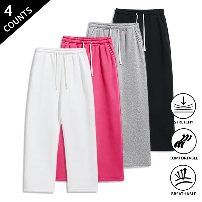 4-Pack Summer Vibes Straight-Leg Sweatpants with Drawstring, Elastic Waist, Stretch Fabric, Breathable Material, Casual Loose Fit Track Pants for Everyday Streetwear