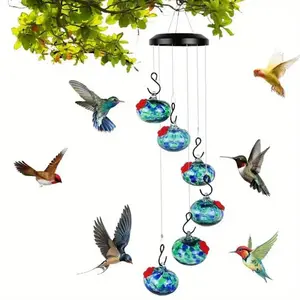 Hummingbird Feeder, 6 Bowl Outdoor Hummingbird Feeder with Wind Chimes, Attractive Hanging Feeder for Backyard Or Garden, Bird Nectar Feeder, Bird Feeding Station