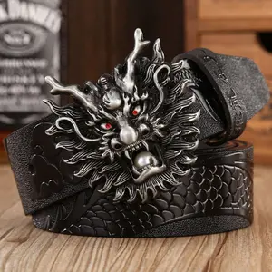 Men's Fashionable Genuine Leather Belt with Dragon Head Buckle