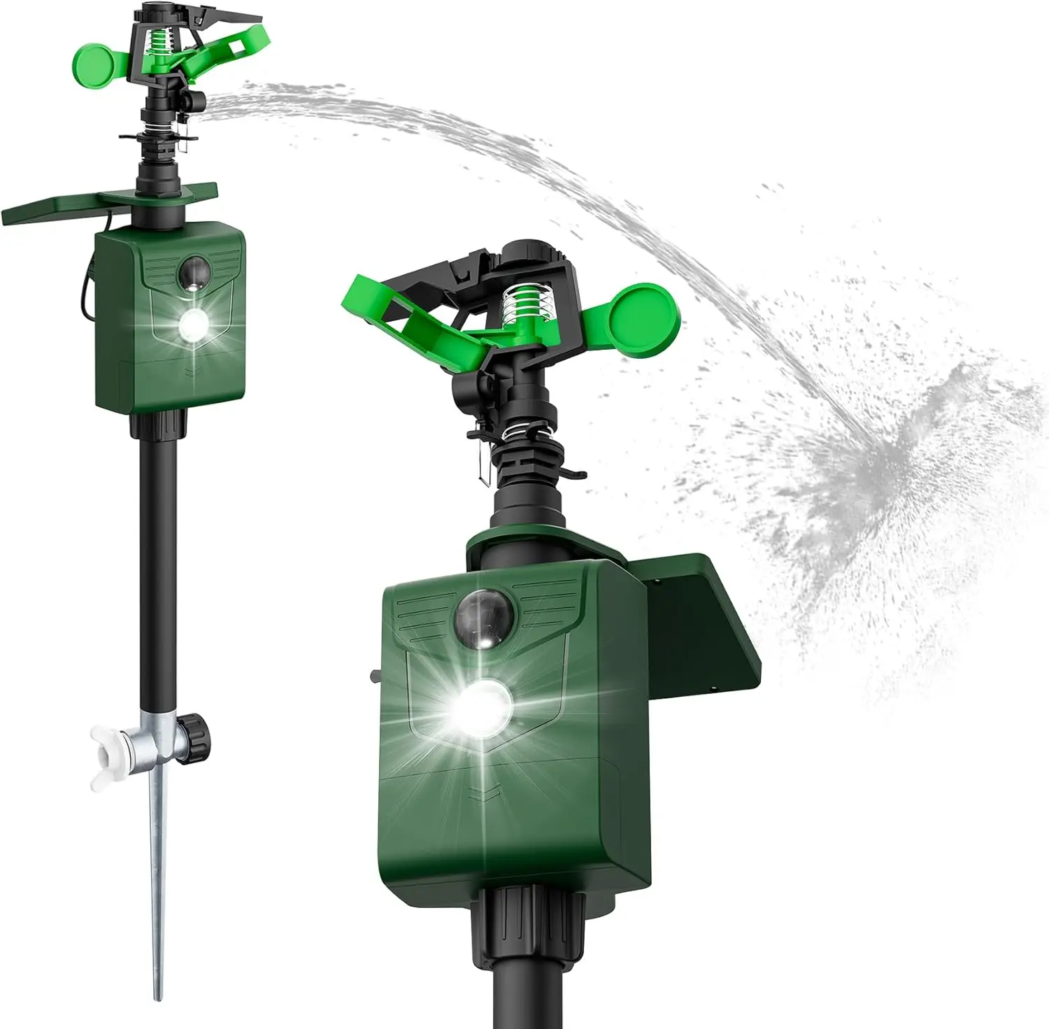 Solar Motion‑Activated Animal Deterrent Sprinklers, 2‑Pack | Cat & Wildlife Repeller with Motion Sensor, Flashing Lights & Water Spray for Yard, Lawn, Garden, Farm & Backyard