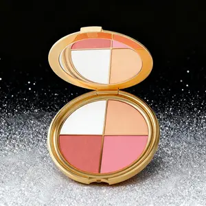 Highlighter Eyeshadow Blush Makeup Palette, 4 Colors, Natural Look, Diamond Texture, Multi-Use, Portable, Compact Daily Cosmetic