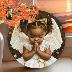 Tin Wooden Acrylic Iron Aluminum Fall Angel Artistic Wall Art for Home Decor 8x8 Inch Thanksgiving Housewarming Gifts for Women Indoor Outdoor Cafe Decor