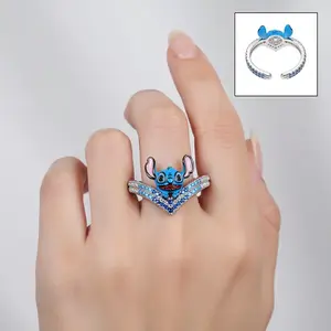 Cute Stitch diamond-encrusted ring, adjustable Adjustable Fit with Sparkling Diamonds for Casual & Special Occasions