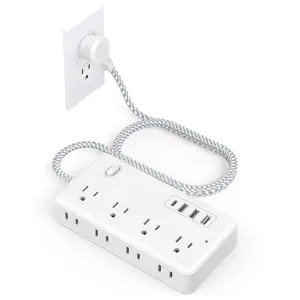 Power Strip Extension Cord - 6 Outlets and 4 USB (1 USB C), 5Ft Braided Cord with Ultra Thin Flat Plug, Wall Mount, Overload Protection, Compact for Travel, Cruise Ship, and Dorm Room Essentials