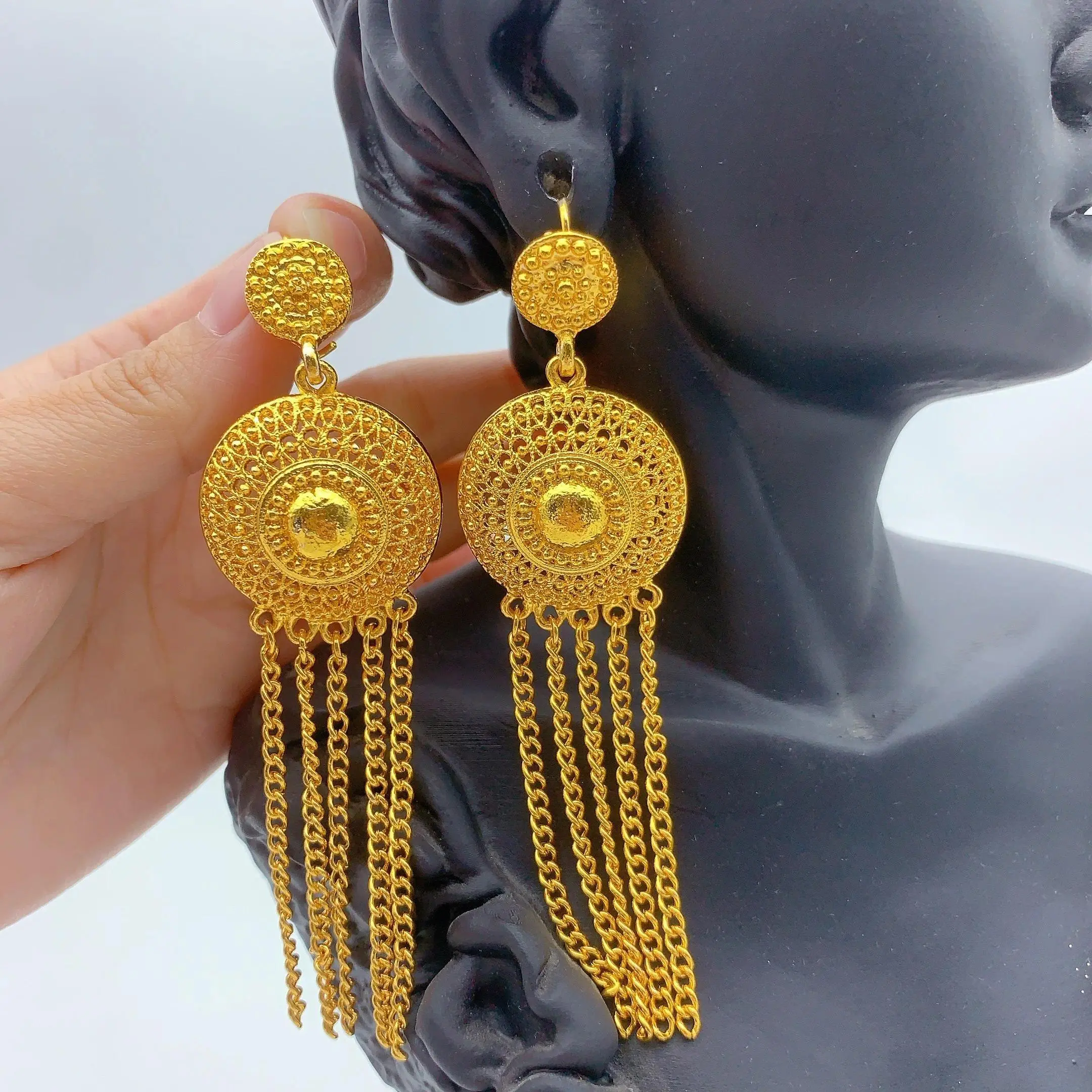 Tassel Drop Earrings 24k Gold Plated Indian Earrings for Women Design Dubai African Party Earrings Accessory for Weddings Gifts