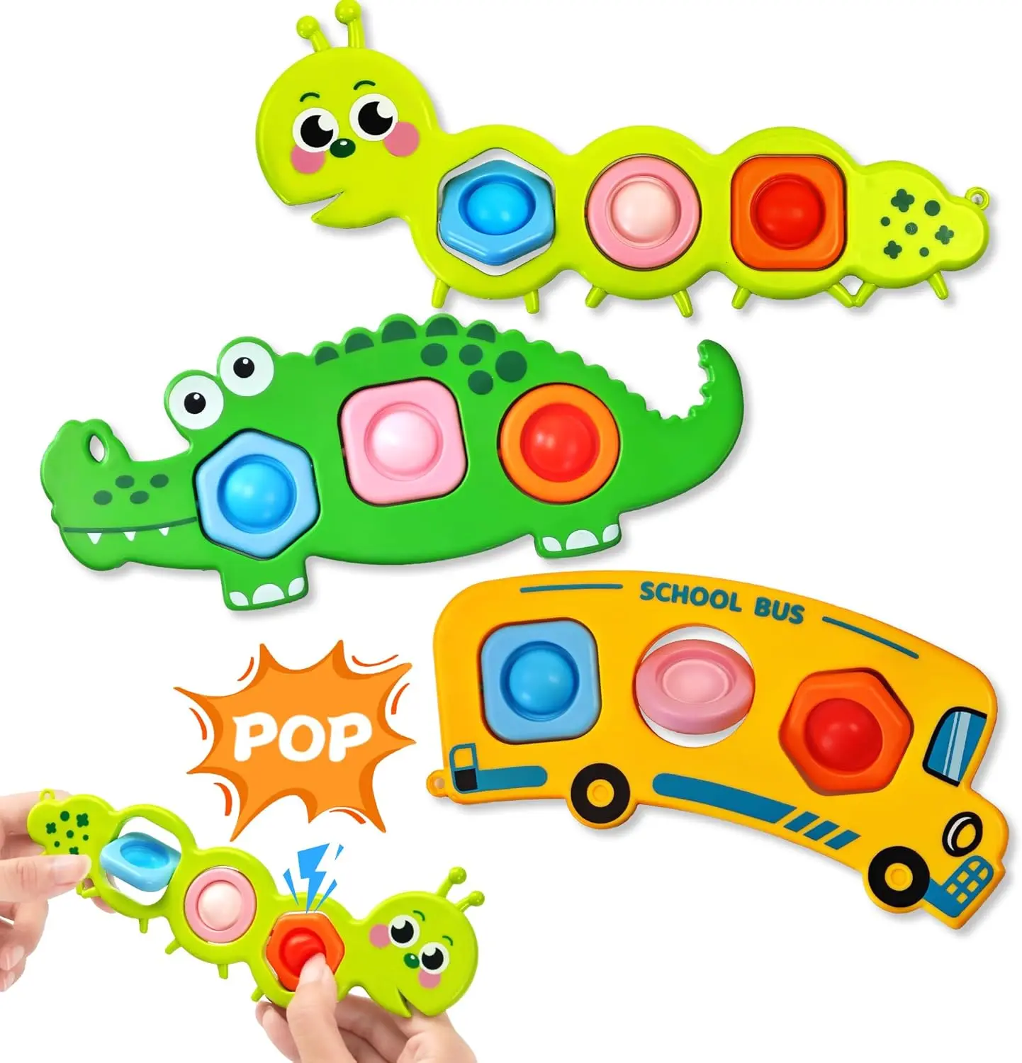 3PC Fidget Popper Sensory Roly-Poly Baby Toys for 12+ Month Infants, Airplane Travel Activities, Goodie Bag Fillers, Holiday Gifts for 1-3 Year Olds