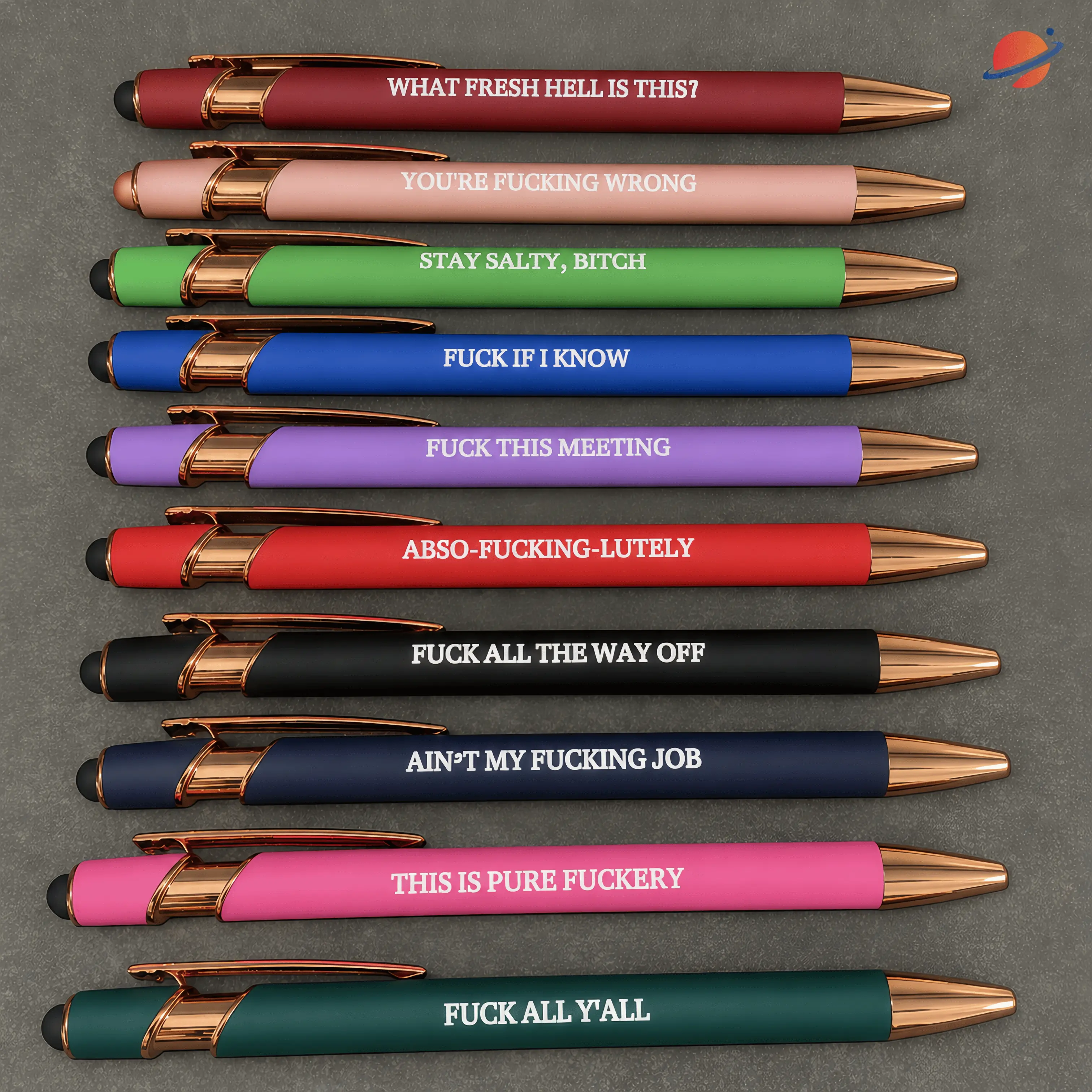 10Pcs Sassy Office Pen Set, Funny Sarcastic Ballpoint Pens with Stylus Tip, Rose Gold Metal Clip, Smooth Writing Desk Pens for Coworkers, Boss, Nurses, Teachers, Work Gifts Colored Pens Set Rainbow Pens
