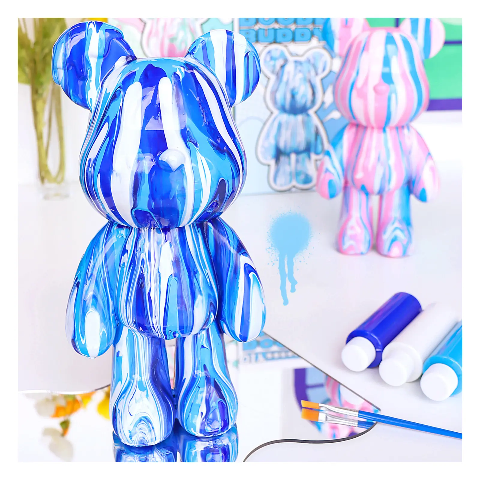 DIY Fluid Bear, Drip Pouring Bear Painting Kit, Multicolor Fluid Art Craft for Couples Date, Family Activity or Just Individual Creativity